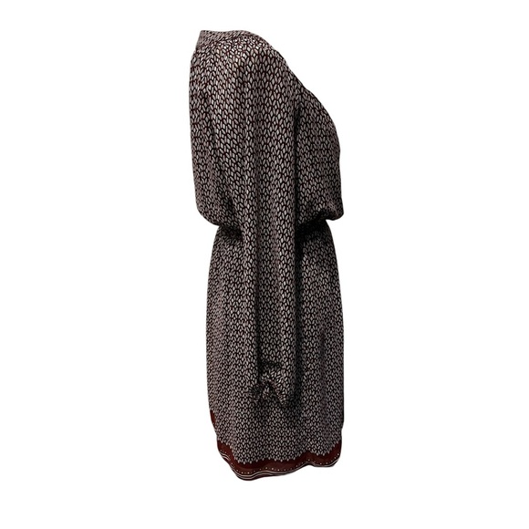 Max Studio Geometric Print Long Sleeve Chiffon Dress Burgundy & Gray Size Medium - Picture 3 of 14